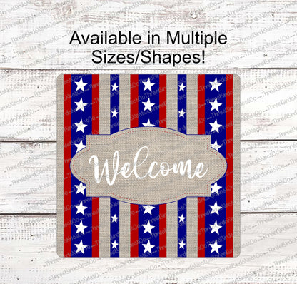Stars and Stripes Burlap Patriotic Welcome Sign