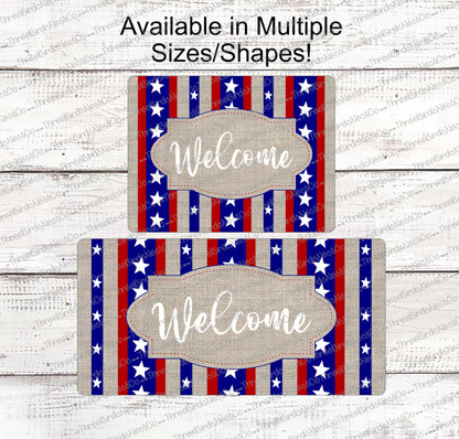 Stars and Stripes Burlap Patriotic Welcome Sign