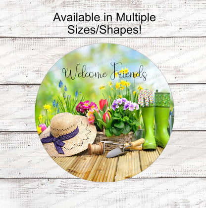Welcome Friends Garden Scene Sign