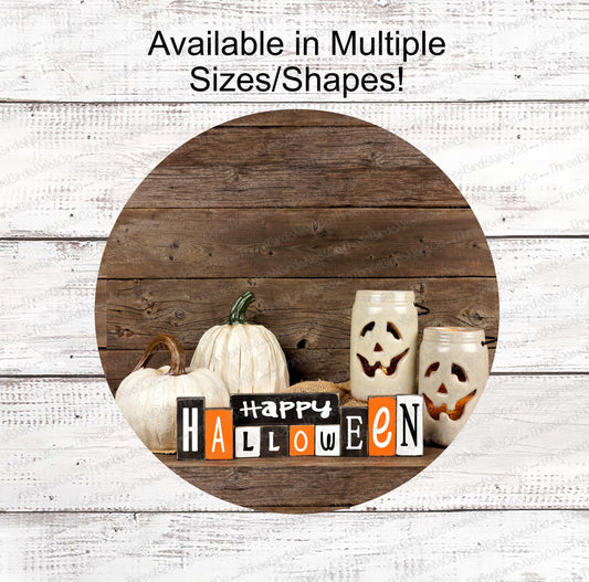 Happy Halloween Rustic Candle Scene Sign