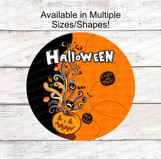 Jack O Lantern and Scrolls Halloween Sign