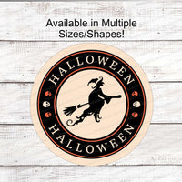 Vintage Flying Witch Medallion Halloween Sign