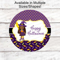 African American Witch with Broom Halloween Sign