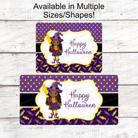 African American Witch with Broom Halloween Sign