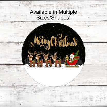Santa and Reindeer Nighttime Merry Christmas Sign