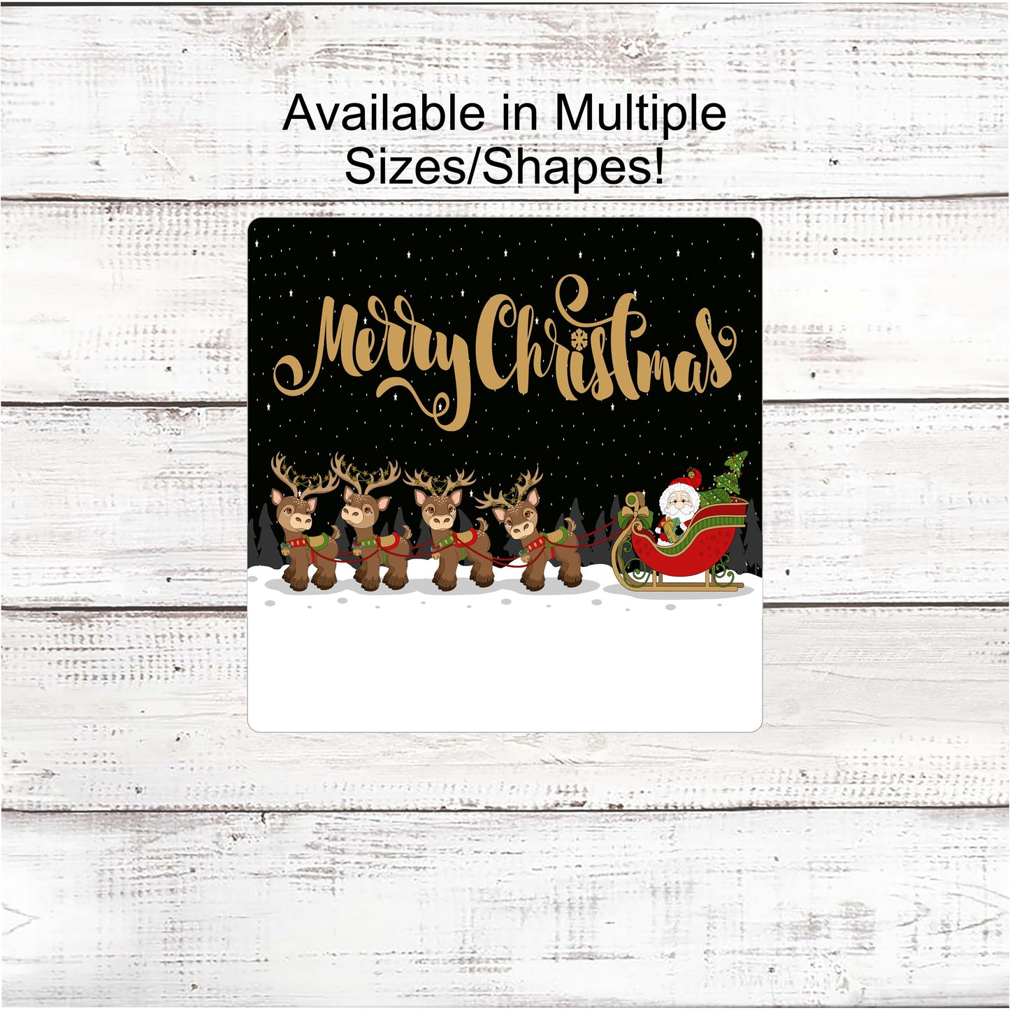 Santa and Reindeer Nighttime Merry Christmas Sign