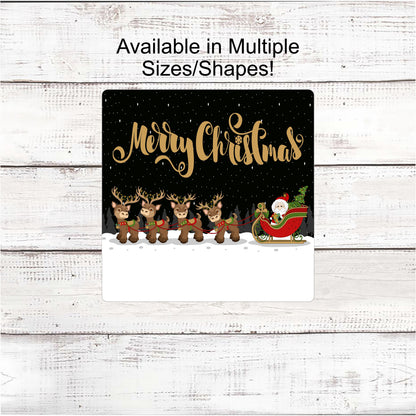 Santa and Reindeer Nighttime Merry Christmas Sign