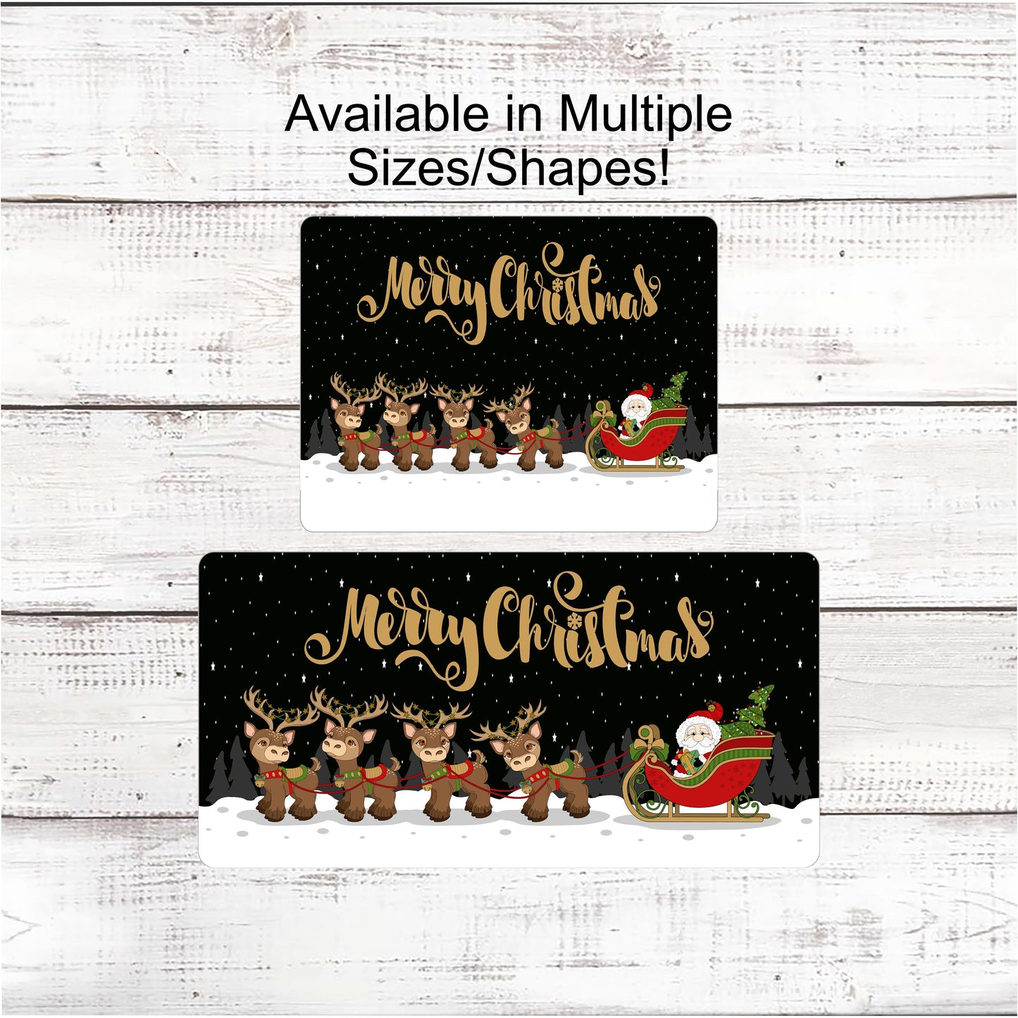 Santa and Reindeer Nighttime Merry Christmas Sign