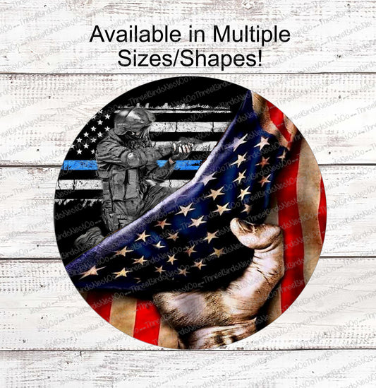 Thin Blue Line American Flag Police Sign