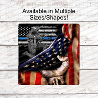Thin Blue Line American Flag Police Sign