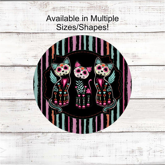 Day of the Dead Sugar Skull Cat Trio Halloween Sign