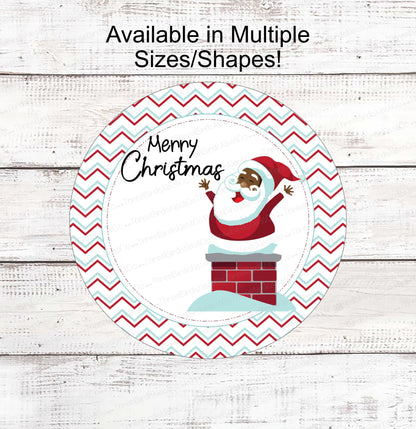 African American Santa in Chimney Christmas Sign