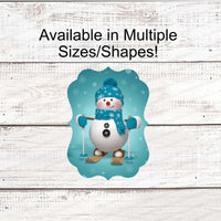 
              Snowman on Skis Winter Snowflake Sign
            