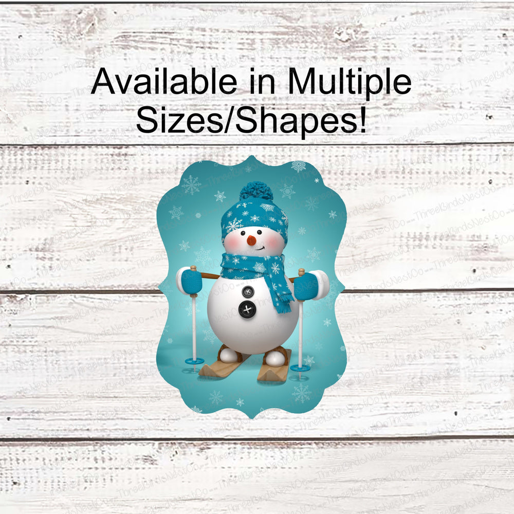 Snowman on Skis Winter Snowflake Sign