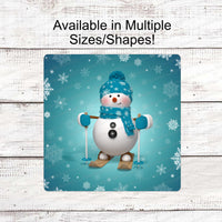 
              Snowman on Skis Winter Snowflake Sign
            