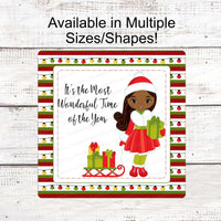Wonderful Time African American Christmas Girl Sign