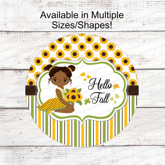 Happy Fall Sunflowers African American Girl
