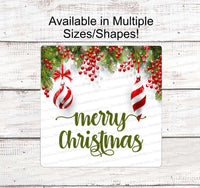 
              Merry Christmas Red and White Ornaments with Greenery Sign
            