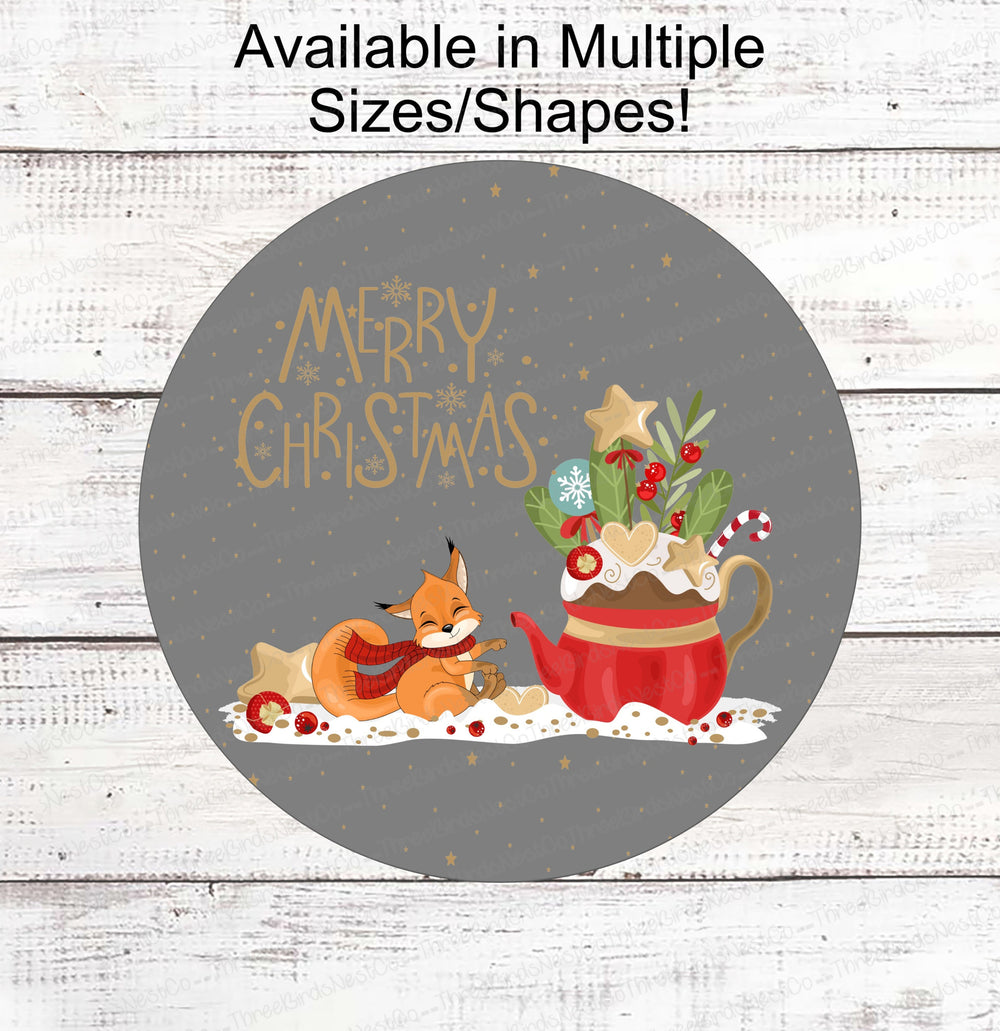 Christmas Wreath Signs - Fox Sign - Merry Christmas Signs - Christmas Fox - Fox Wreath Sign