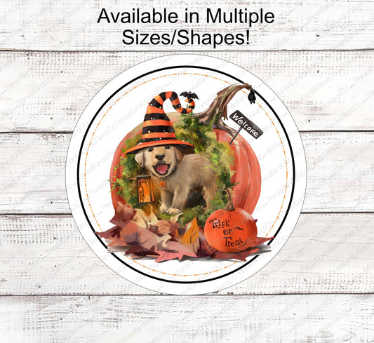 Halloween Wreath Signs - Golden Retriever Sign - Halloween Dog - Halloween Pet - Witch Sign - Spooky Sign - Halloween Signs