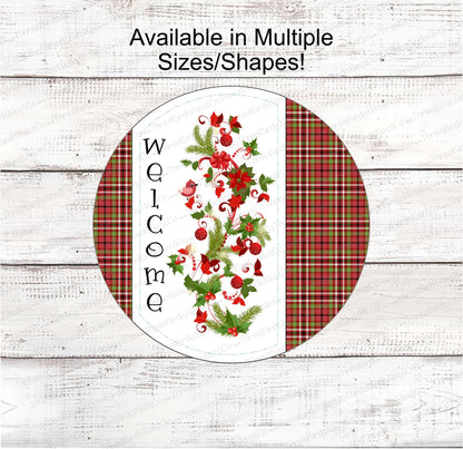 Christmas Wreath Signs - Poinsettia Sign - Cardinal Wreath Sign - Winter Welcome Sign - Christmas Signs - Winter Sign