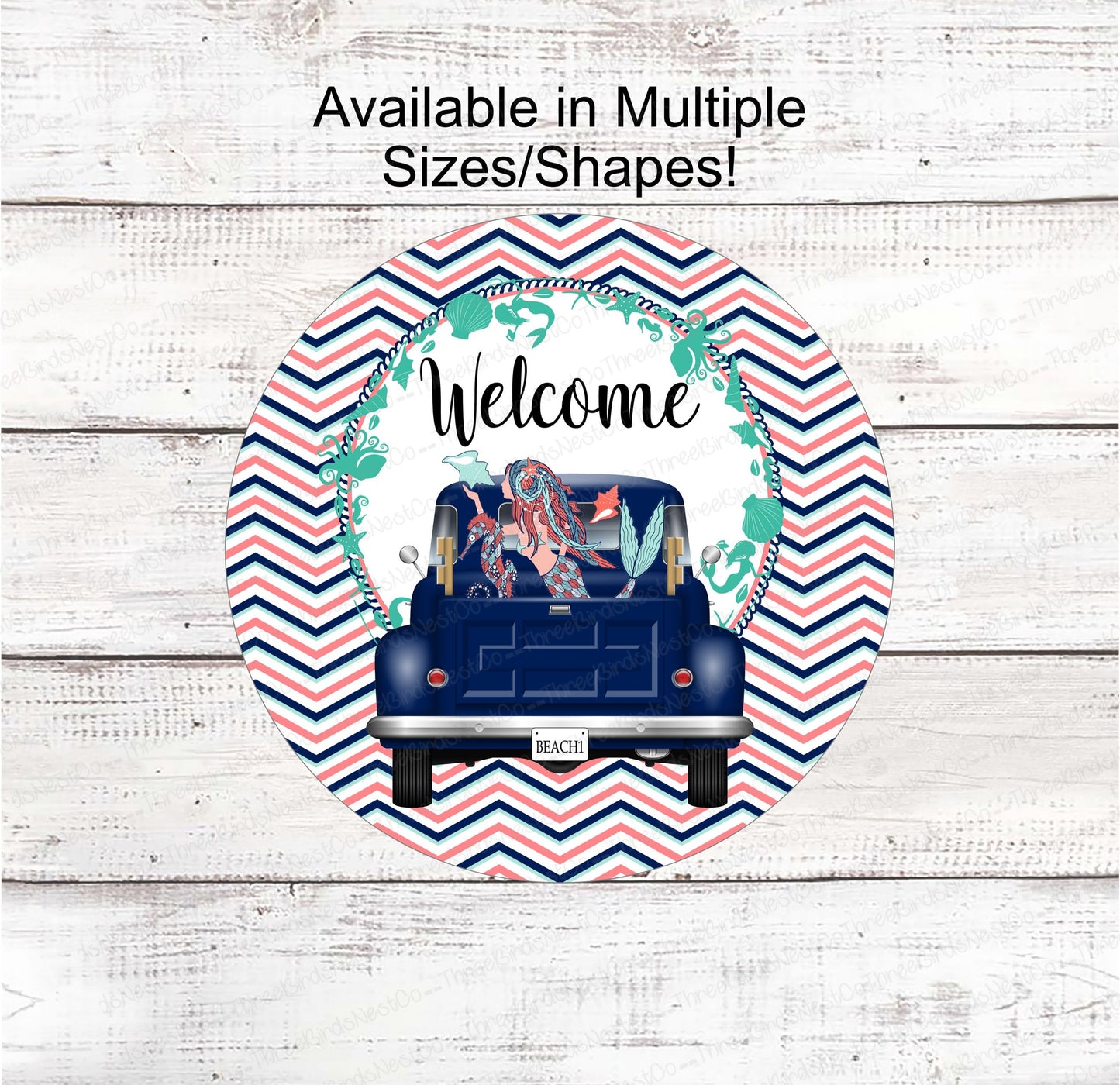Beach Wreath Sign - Mermaid Sign - Old Truck Sign - Welcome Wreath Sign - Starfish Sign - Beach Wreath - Beach Decor - Beach Welcome Sign