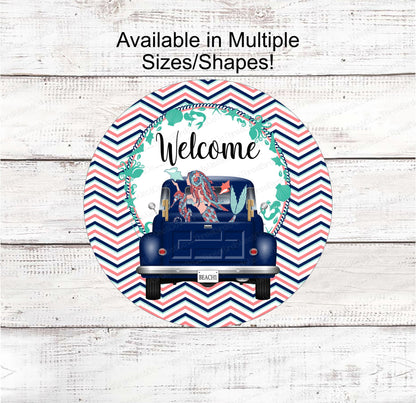 Beach Wreath Sign - Mermaid Sign - Old Truck Sign - Welcome Wreath Sign - Starfish Sign - Beach Wreath - Beach Decor - Beach Welcome Sign