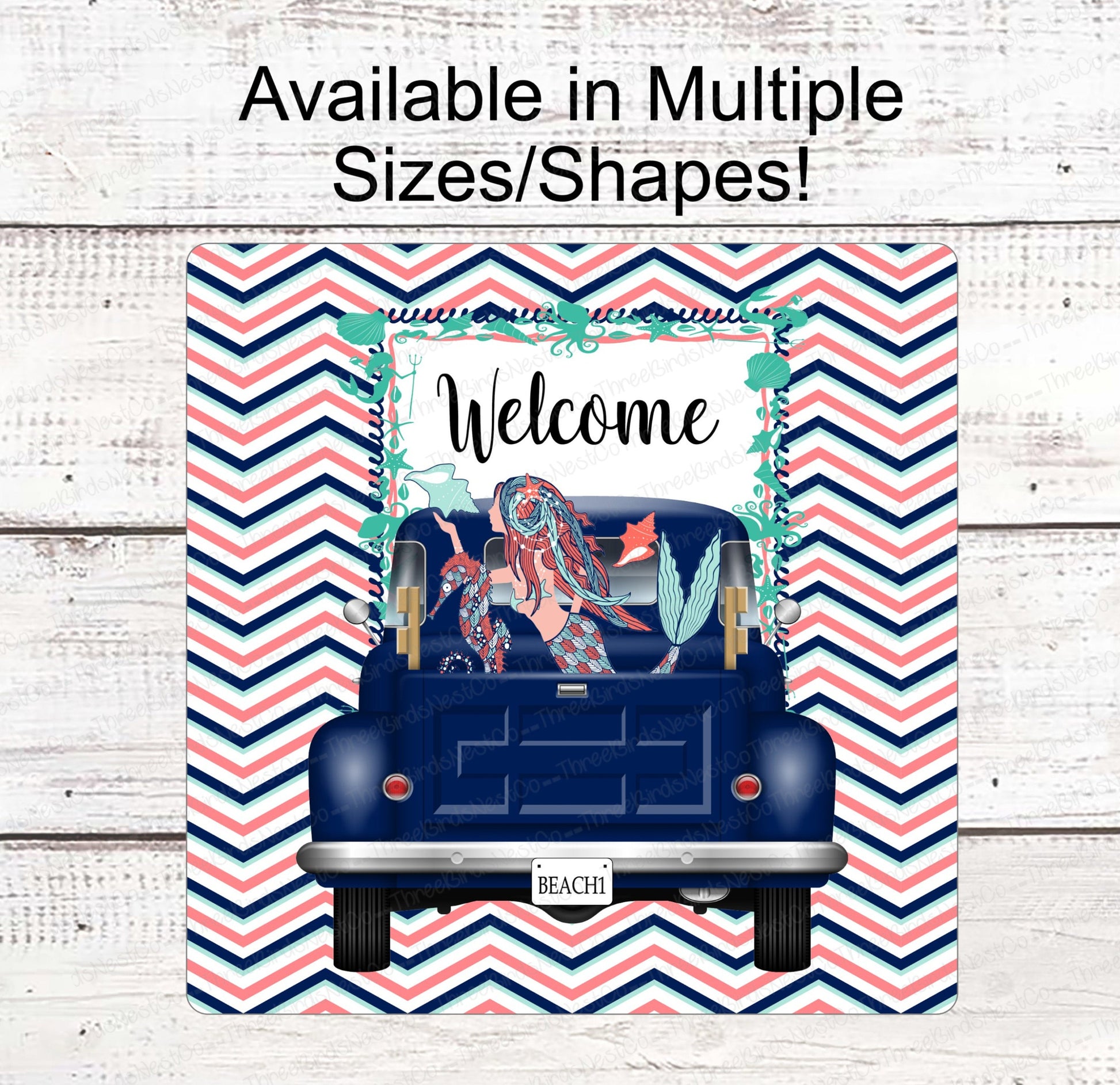 Beach Wreath Sign - Mermaid Sign - Old Truck Sign - Welcome Wreath Sign - Starfish Sign - Beach Wreath - Beach Decor - Beach Welcome Sign