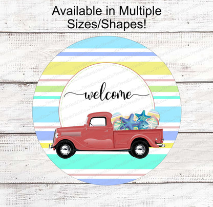 Beach Wreath Sign - Flip Flops Sign - Old Truck Sign - Welcome Wreath Sign - Starfish Sign - Beach Wreath - Beach Decor - Beach Welcome Sign