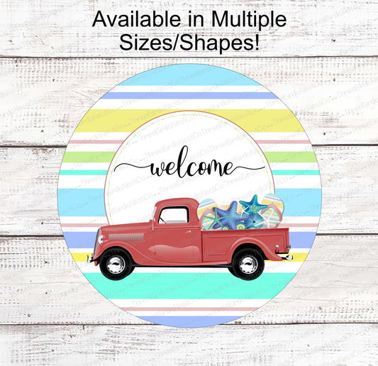 Beach Wreath Sign - Flip Flops Sign - Old Truck Sign - Welcome Wreath Sign - Starfish Sign - Beach Wreath - Beach Decor - Beach Welcome Sign