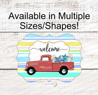 Beach Wreath Sign - Flip Flops Sign - Old Truck Sign - Welcome Wreath Sign - Starfish Sign - Beach Wreath - Beach Decor - Beach Welcome Sign