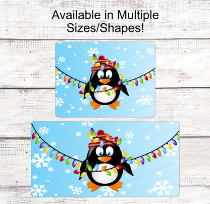 Christmas Wreath Sign - Christmas Penguin - Penguin Sign - Penguin Face Sign - Christmas Lights Sign