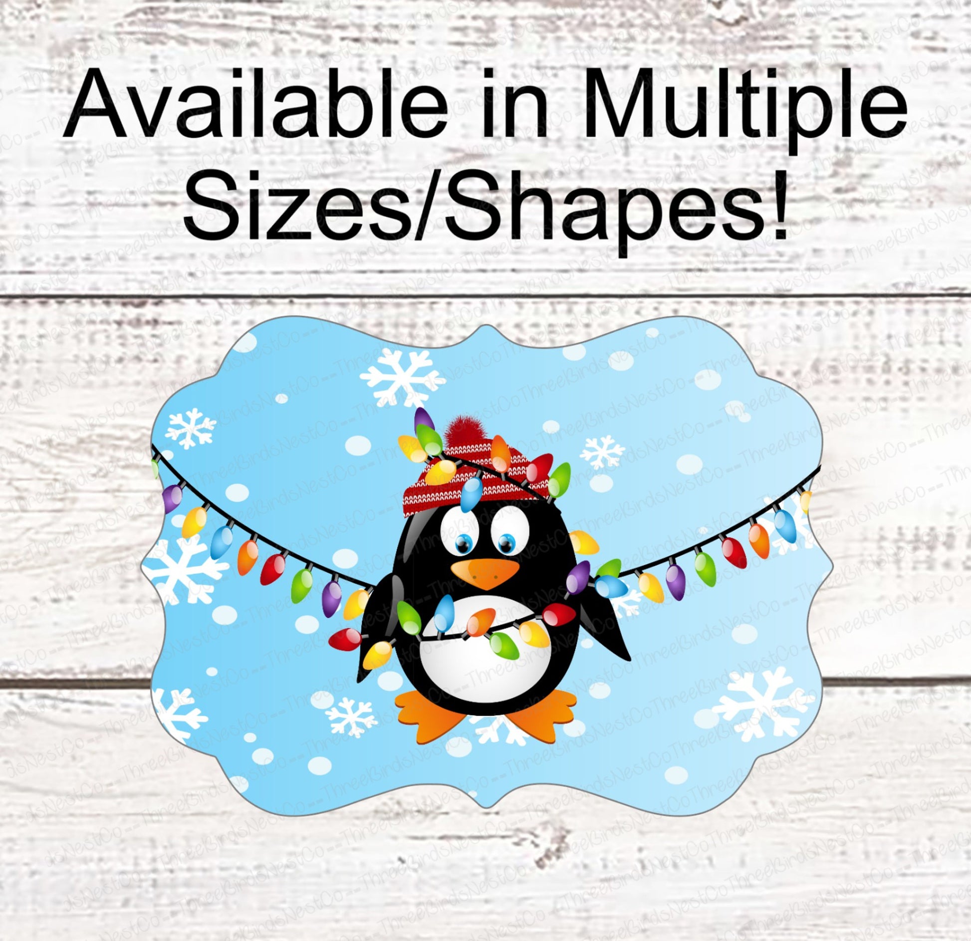 Christmas Wreath Sign - Christmas Penguin - Penguin Sign - Penguin Face Sign - Christmas Lights Sign