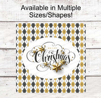 
              Christmas Wreath Signs - Christmas Signs - Black and Gold Christmas Sign - Christmas Stars Sign - Merry Christmas Sign
            