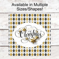 Christmas Wreath Signs - Christmas Signs - Black and Gold Christmas Sign - Christmas Stars Sign - Merry Christmas Sign