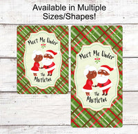 
              Christmas Wreath Signs - Meet Me Under the Mistletoe - Black Santa and Mrs Claus - African American Santa - Christmas Signs
            