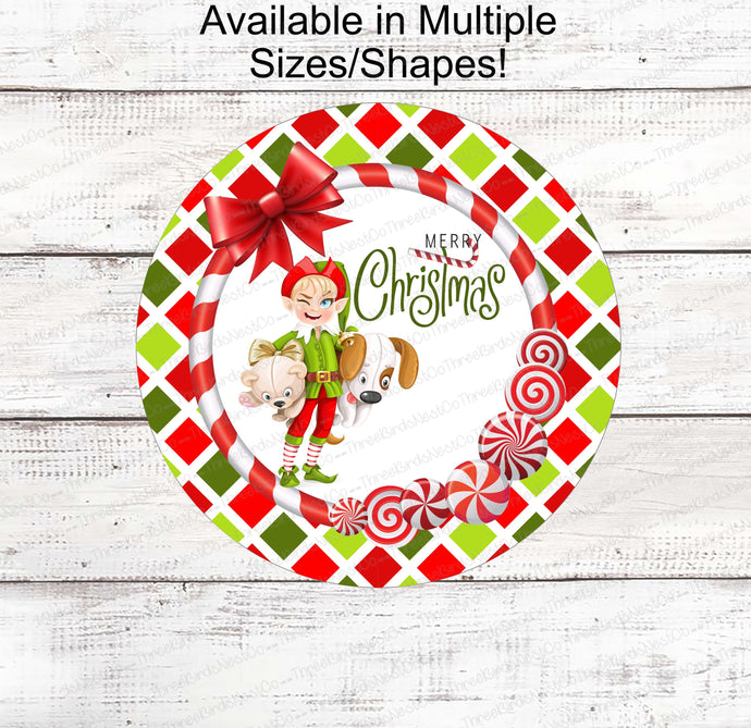 Elf Surveillance Sign - Christmas Wreath Signs - Christmas Elf Sign - Candy Cane Sign - Christmas Signs - Merry Christmas Sign