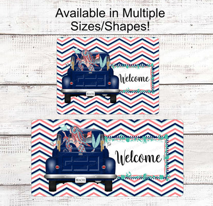 Beach Wreath Sign - Mermaid Sign - Old Truck Sign - Welcome Wreath Sign - Starfish Sign - Beach Wreath - Beach Decor - Beach Welcome Sign