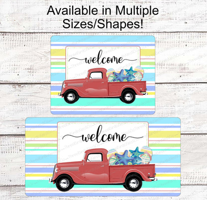 Beach Wreath Sign - Flip Flops Sign - Old Truck Sign - Welcome Wreath Sign - Starfish Sign - Beach Wreath - Beach Decor - Beach Welcome Sign