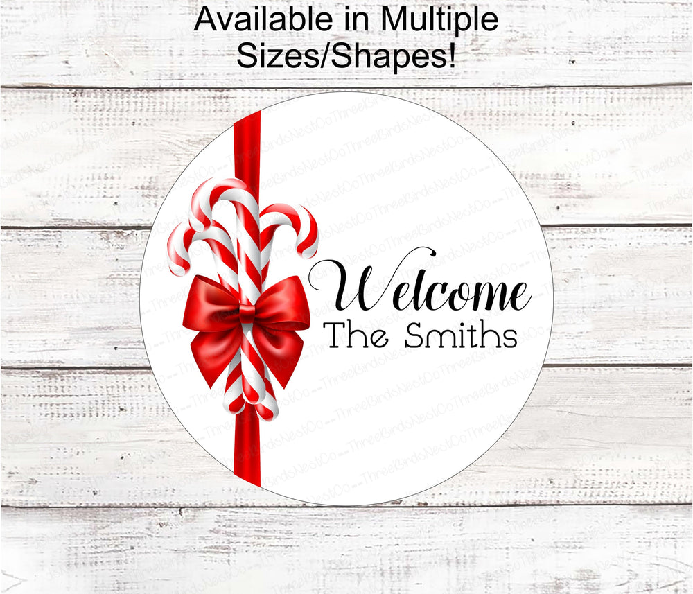 Christmas Wreath Sign - Christmas Candy Sign - Winter Wreath Signs - Candy Cane Sign - Christmas Signs - Personalized Sign