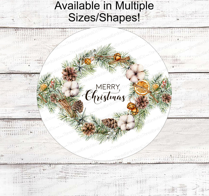 Christmas Wreath Signs - Christmas Signs - Merry Christmas Signs - Christmas Greenery - Cinnamon Sticks - Evergreen Wreath