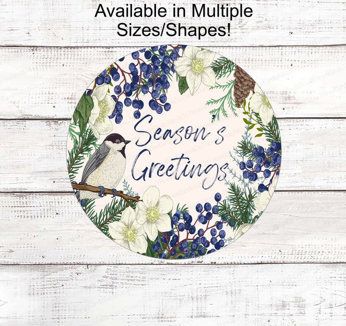 Christmas Wreath Sign - Christmas Bird Sign - Winter Wreath Signs - Poinsettia Sign - Christmas Signs - Seasons Greetings Sign - Bird Sign