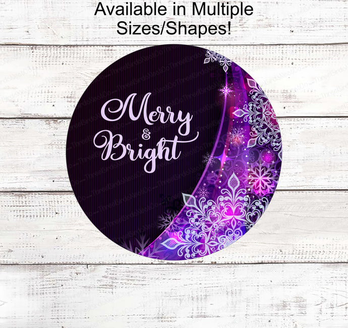 Christmas Wreath Signs - Merry and Bright Sign - Christmas Signs - Purple Christmas Sign - Snowflakes Sign - Purple Christmas Decor