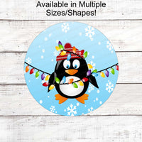 Christmas Wreath Sign - Christmas Penguin - Penguin Sign - Penguin Face Sign - Christmas Lights Sign