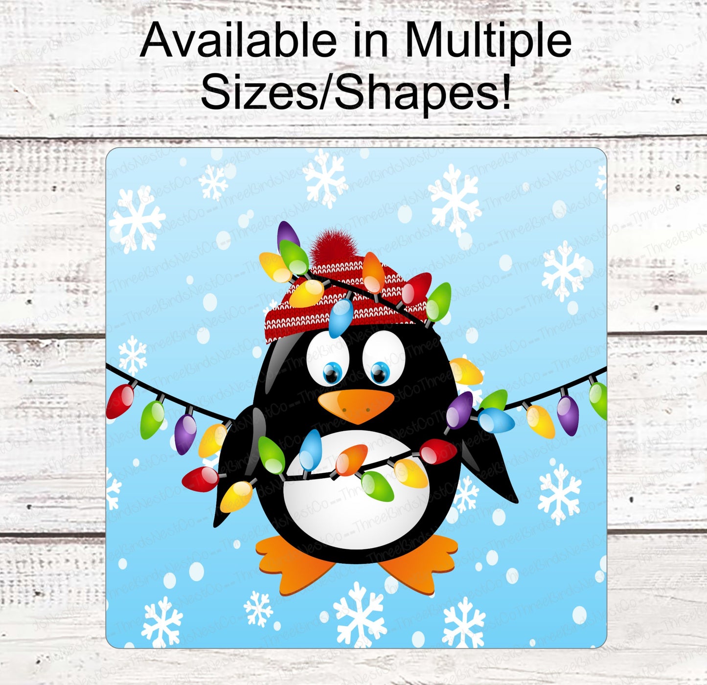 Christmas Wreath Sign - Christmas Penguin - Penguin Sign - Penguin Face Sign - Christmas Lights Sign