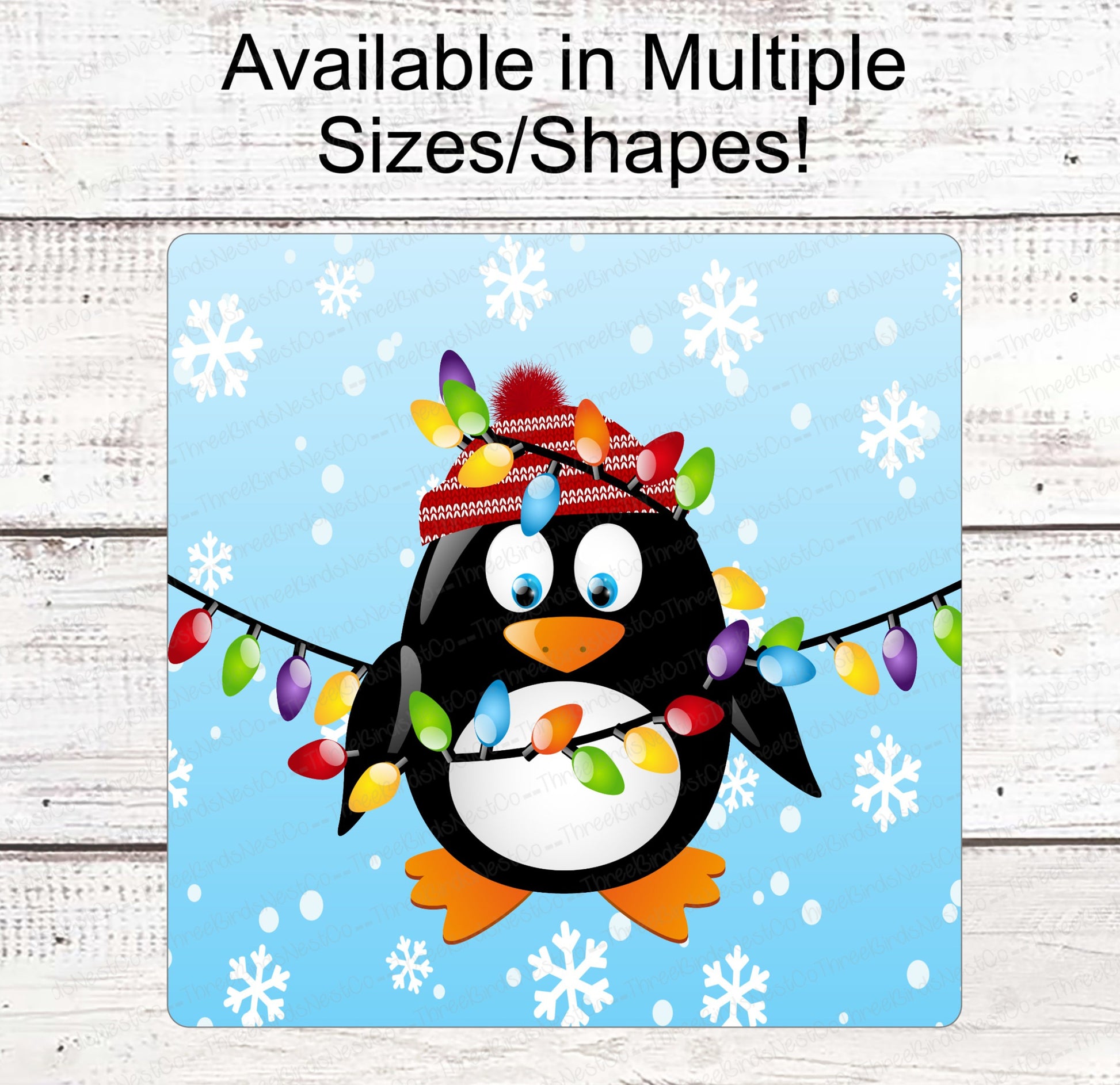 Christmas Wreath Sign - Christmas Penguin - Penguin Sign - Penguin Face Sign - Christmas Lights Sign