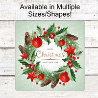 Christmas Wreath Signs - Christmas Signs - Merry Christmas Signs - Holly Sign - Happy New year Sign - Ornaments Sign