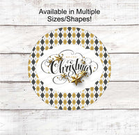 
              Christmas Wreath Signs - Christmas Signs - Black and Gold Christmas Sign - Christmas Stars Sign - Merry Christmas Sign
            