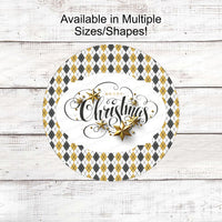 Christmas Wreath Signs - Christmas Signs - Black and Gold Christmas Sign - Christmas Stars Sign - Merry Christmas Sign