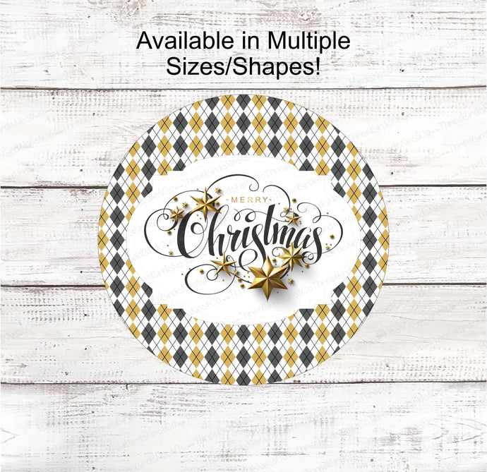 Christmas Wreath Signs - Christmas Signs - Black and Gold Christmas Sign - Christmas Stars Sign - Merry Christmas Sign